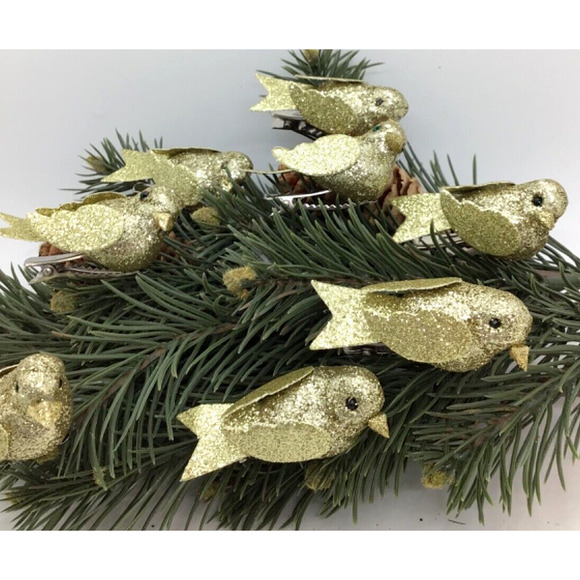 16 Songbird Ornaments Mini Tree Clip On Christmas Gold Glitter (2 Pack of 8) - Picture 4 of 7